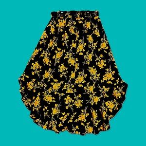 Floral Vintage Style Stretchy Trumpet High Waisted Circle Ruffled Bottom Skirt